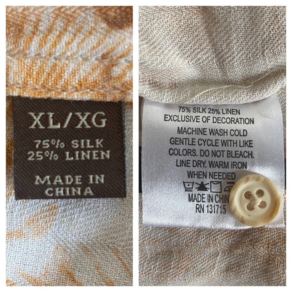 Margaritaville Silk Linen Hawaiian Shirt Palm Tree Print Aloha Rust Cream Sz XL - Picture 5 of 8